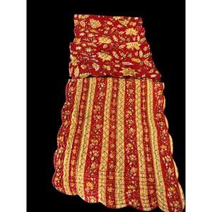 Quilted Floral Table Runner  Reversible Striped Scalloped French Country Cottage